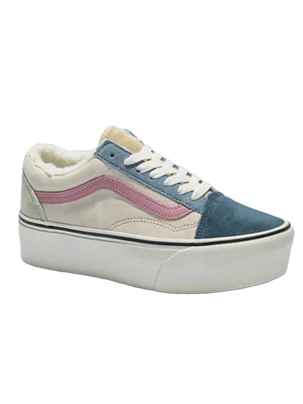 VANS Old Skool Sneakers Stackform Low Suede Sherpa White Blue size 8